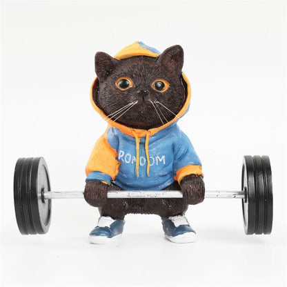 Creative Fitness Barbell Cat Statue artwork Table Ornament Desk Decor