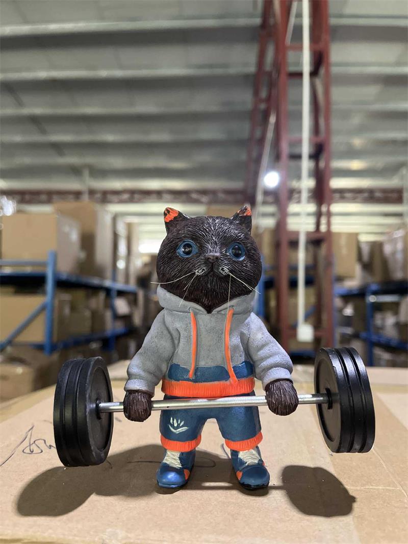 Creative Fitness Barbell Cat Statue artwork Table Ornament Desk Decor