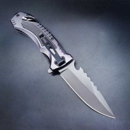 Multi-Purpose Outdoor Folding Tool with Steel and Wood Grip