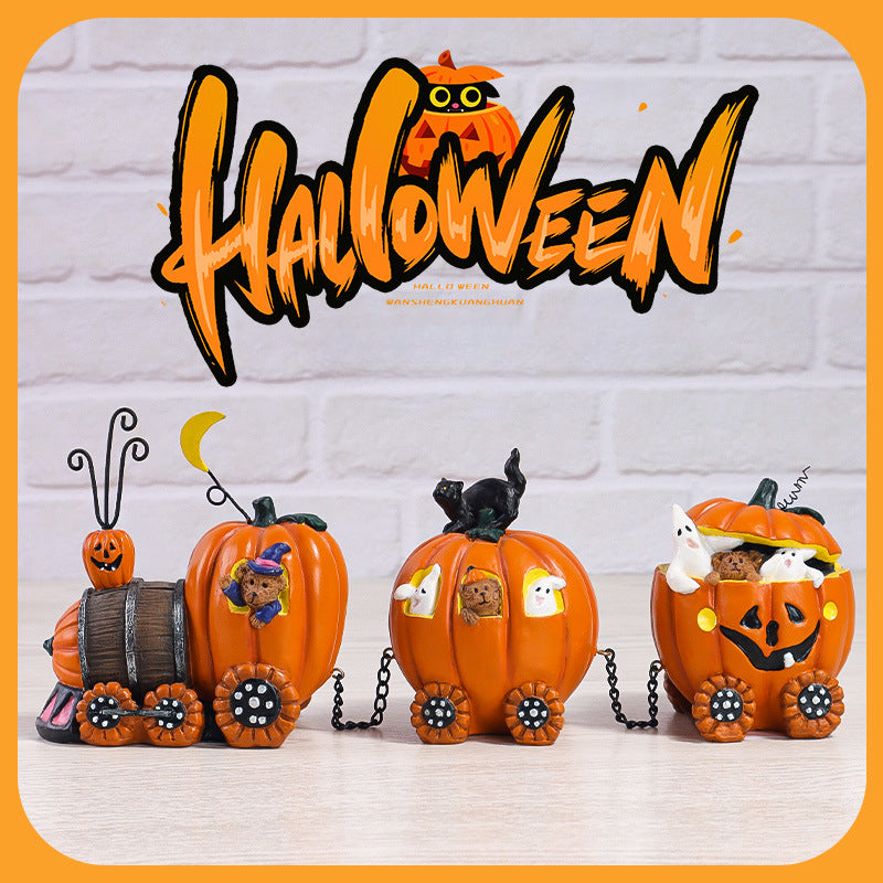 Halloween Pumpkin Train Resin Decor