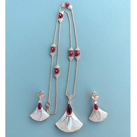 Zircon Pearl Fan Pendant Set