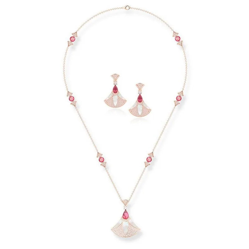 Zircon Pearl Fan Pendant Set