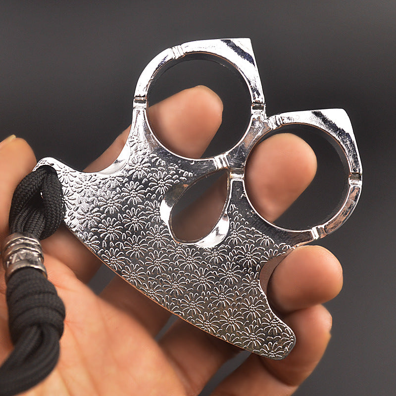 Patterned Two Finger -Brass Knuckle Duster Four Finger Buckle Defence Window Breaker Fighting Gear