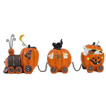 Halloween Pumpkin Train Resin Decor