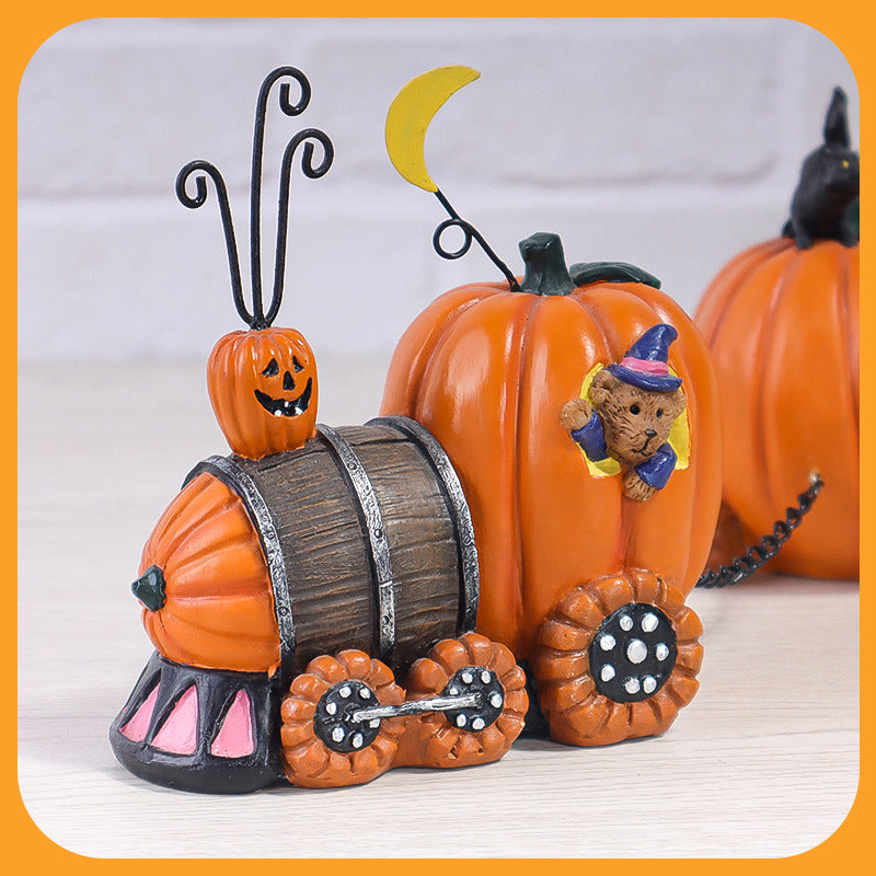 Halloween Pumpkin Train Resin Decor