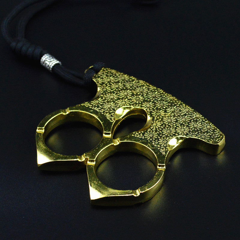 Patterned Two Finger -Brass Knuckle Duster Four Finger Buckle Defence Window Breaker Fighting Gear