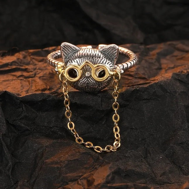 Dr. Kitten Eyeglasses Movable Chain Tassel Ring