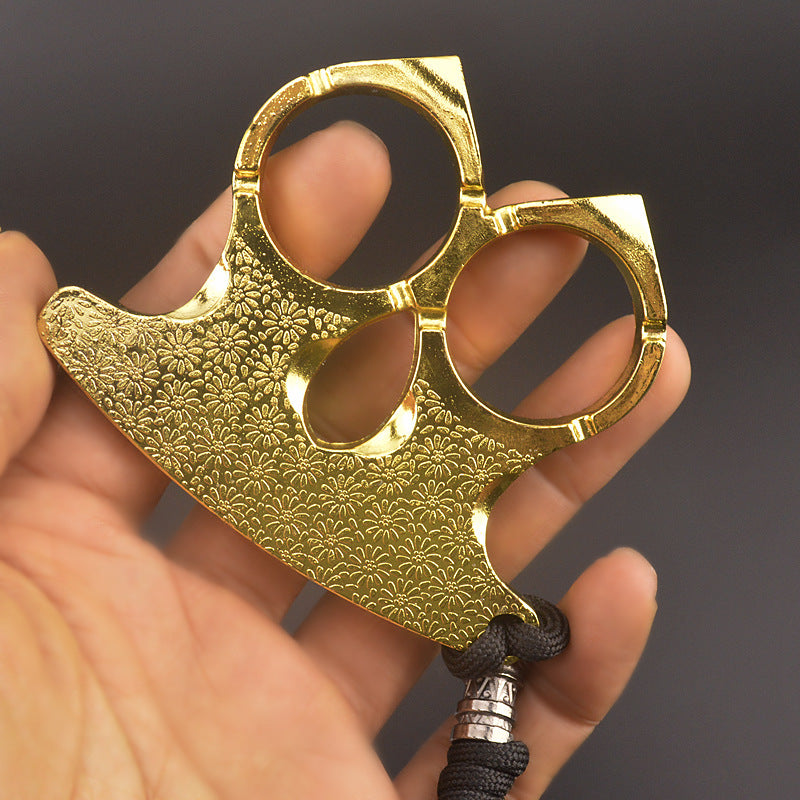 Patterned Two Finger -Brass Knuckle Duster Four Finger Buckle Defence Window Breaker Fighting Gear