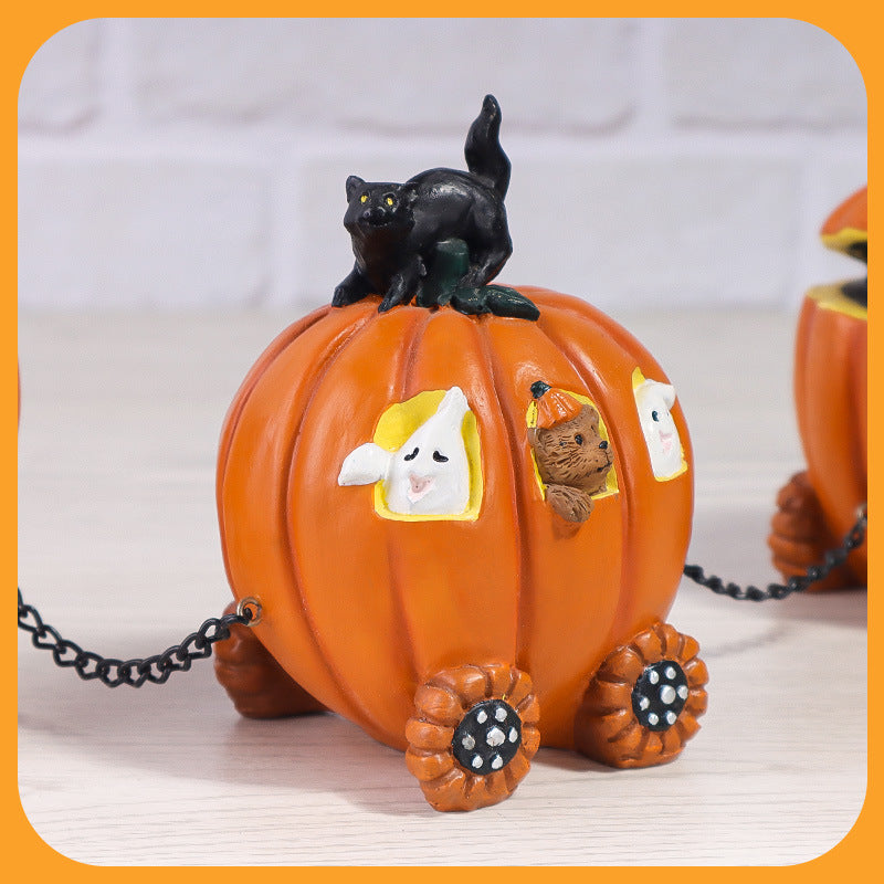 Halloween Pumpkin Train Resin Decor