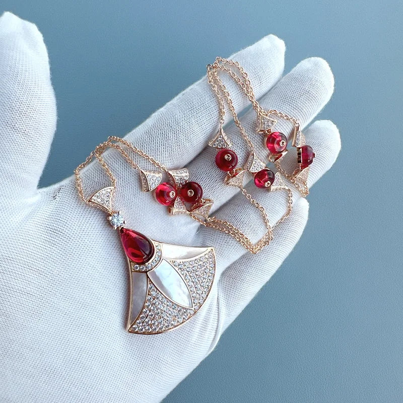 Zircon Pearl Fan Pendant Set