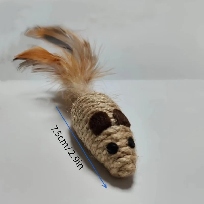 Hemp rope chicken feather mouse