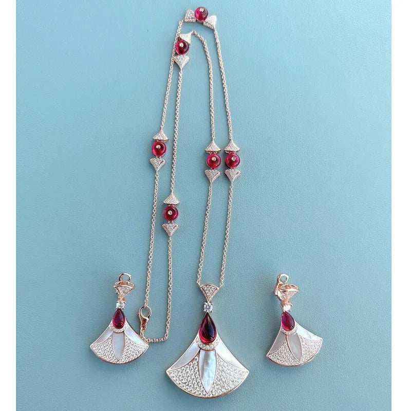 Zircon Pearl Fan Pendant Set
