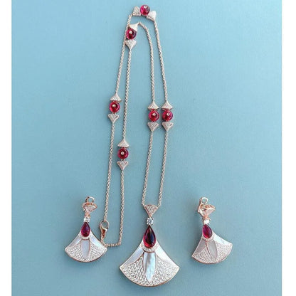 Zircon Pearl Fan Pendant Set