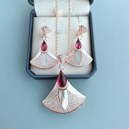 Zircon Pearl Fan Pendant Set