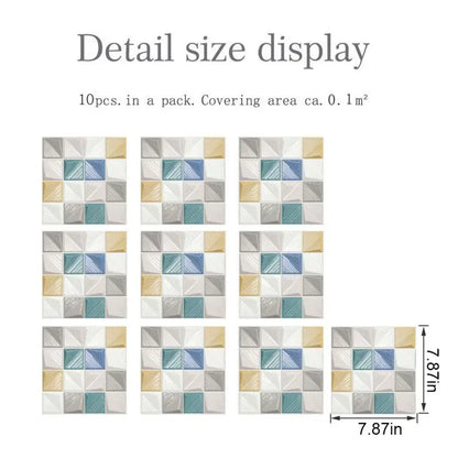 10pcs Self-Adhesive Waterproof 3D Mosaic Wall Tiles