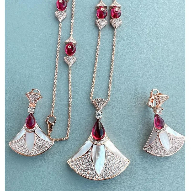 Zircon Pearl Fan Pendant Set