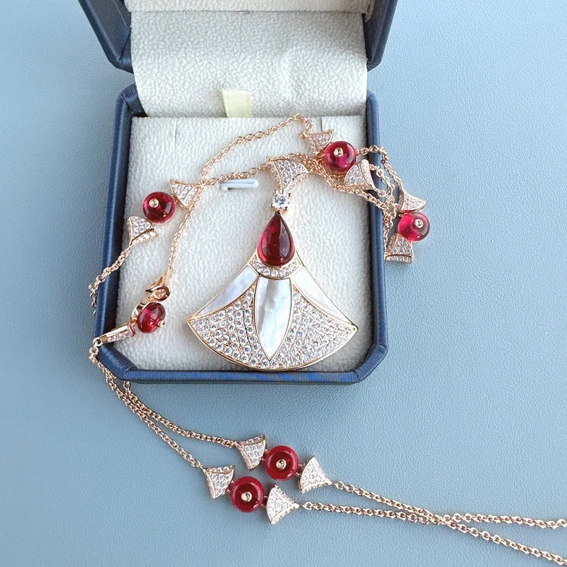 Zircon Pearl Fan Pendant Set