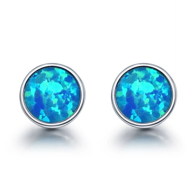 Vintage Blue Opal Small Silver Stud Earrings