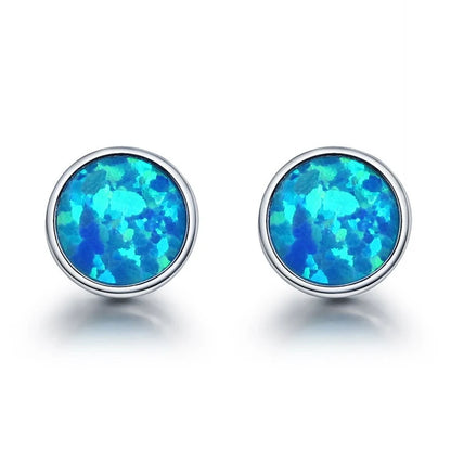 Vintage Blue Opal Small Silver Stud Earrings