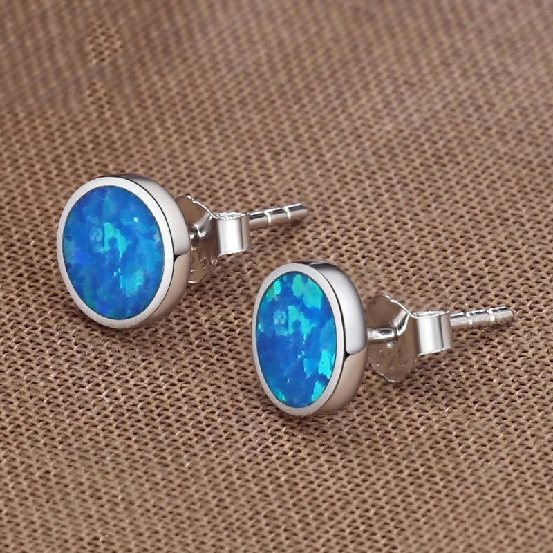 Vintage Blue Opal Small Silver Stud Earrings