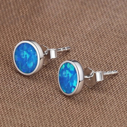 Vintage Blue Opal Small Silver Stud Earrings