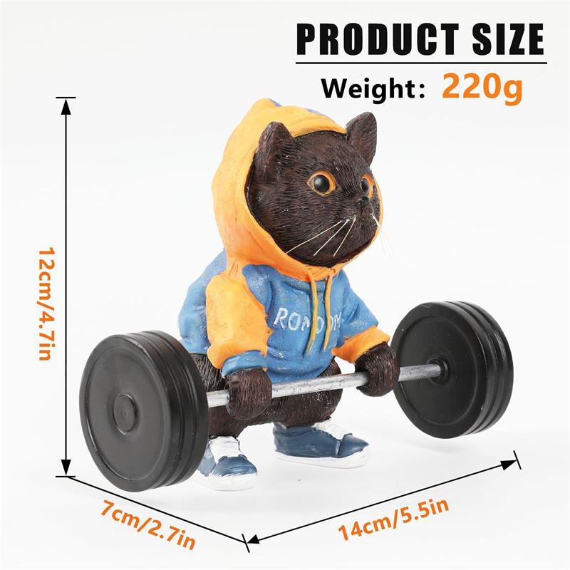 Creative Fitness Barbell Cat Statue artwork Table Ornament Desk Decor