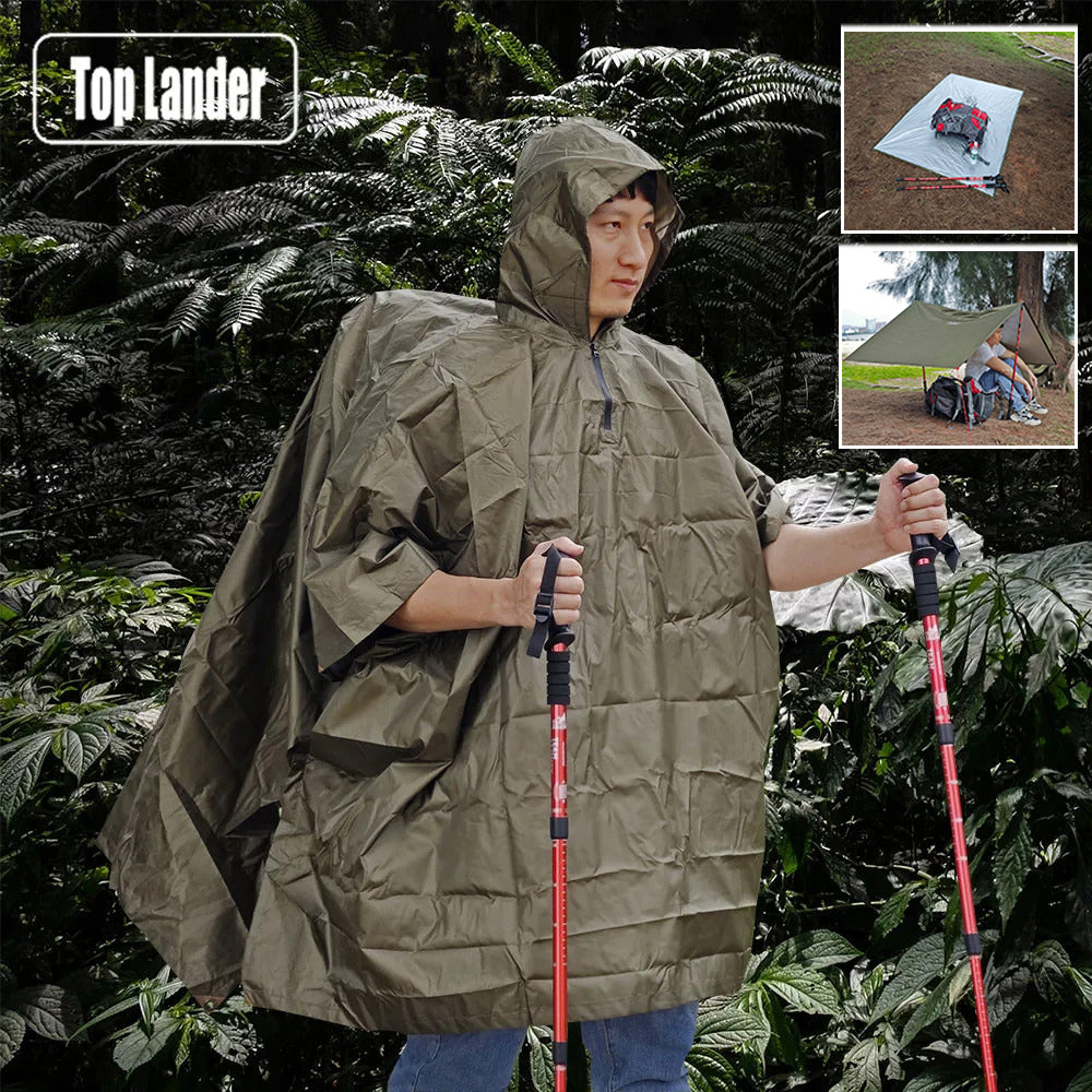 3 In 1 Outdoor Rain Poncho Raincoat Waterproof Camping Tent