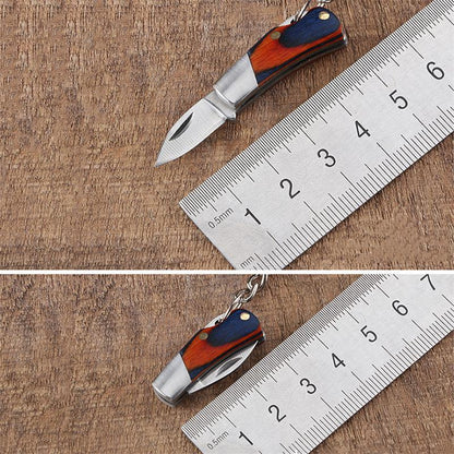Small Folding Keychain Tool with Wood Grip for Pocket and Backpack