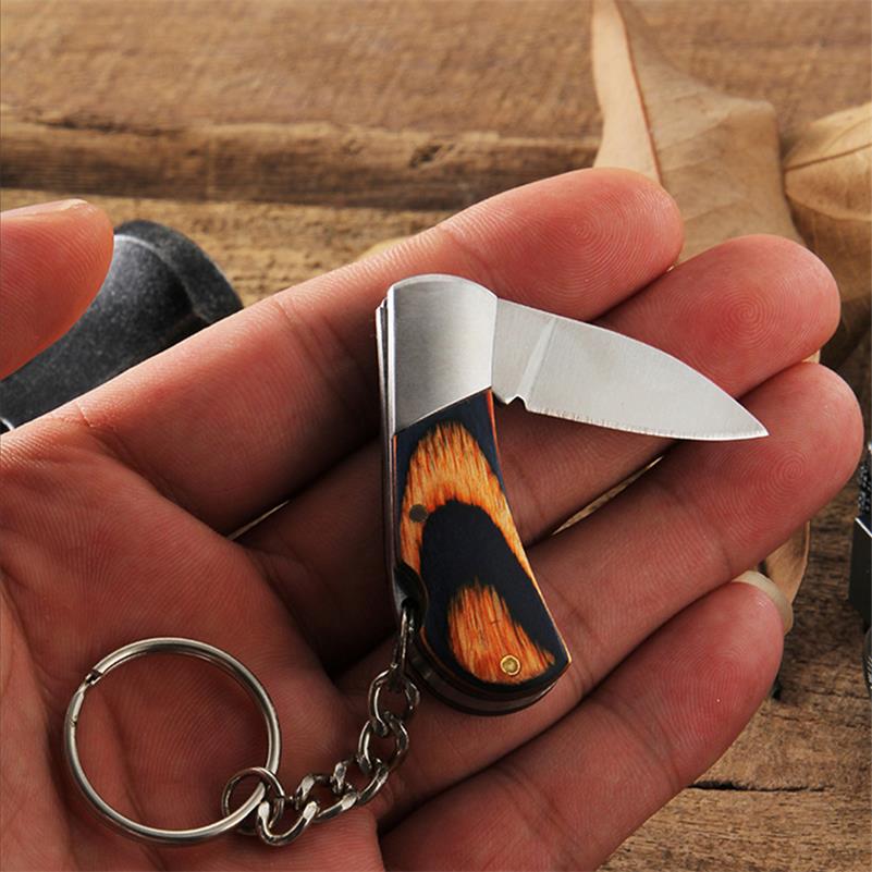 Small Folding Keychain Tool with Wood Grip for Pocket and Backpack