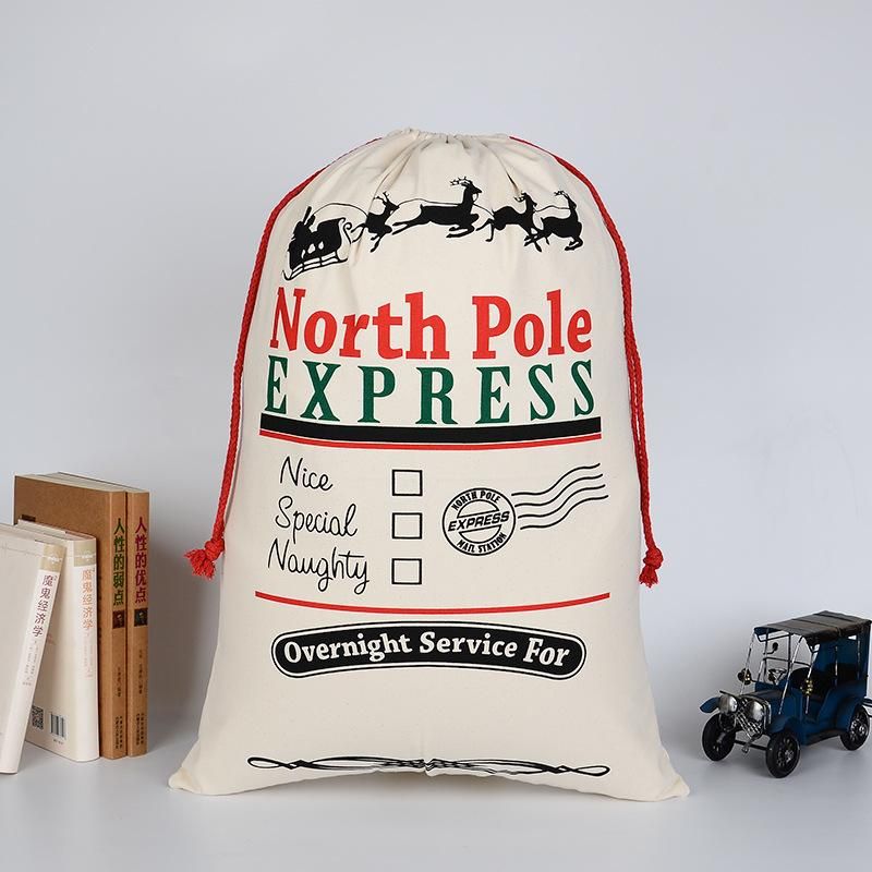 Eco-Friendly Cotton Drawstring Christmas Gift Bag with Thick Canvas Material