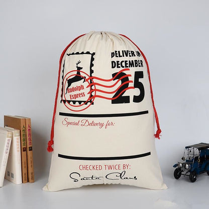 Eco-Friendly Cotton Drawstring Christmas Gift Bag with Thick Canvas Material