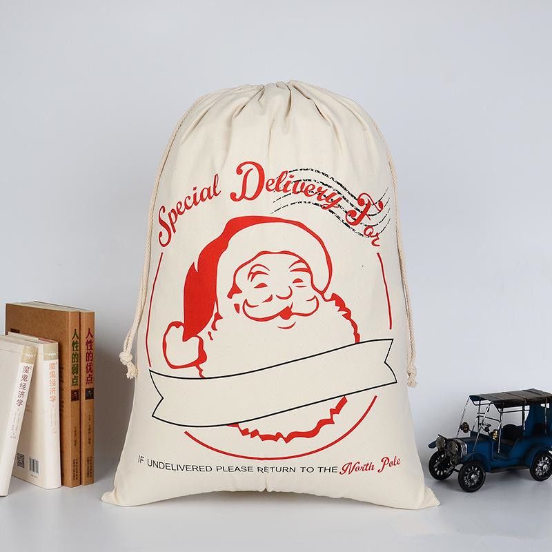Eco-Friendly Cotton Drawstring Christmas Gift Bag with Thick Canvas Material