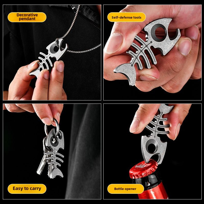 Titanium EDC Tool with Rope Hole and Bottle Opener for Backpack Hanging