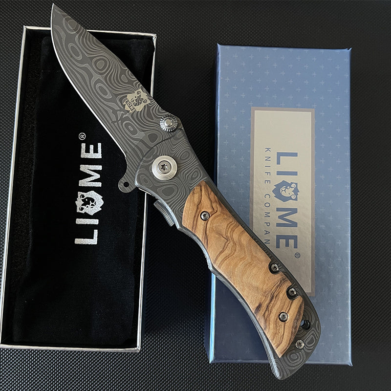 001 Liome 339 Damascus Pocket Folding Outdoor EDC Tool - Image 1