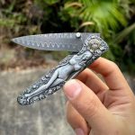 Double Sided Engraved Vintage Handle Folding Damascus Outdoor Pocket Tool - Image 2