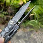 Double Sided Engraved Vintage Handle Folding Damascus Outdoor Pocket Tool - Image 6