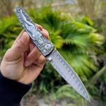 Double Sided Engraved Vintage Handle Folding Damascus Outdoor Pocket Tool - Image 9