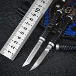 Wilderness Survival Mini Knife with Damascus Blade and Multifunctional Features