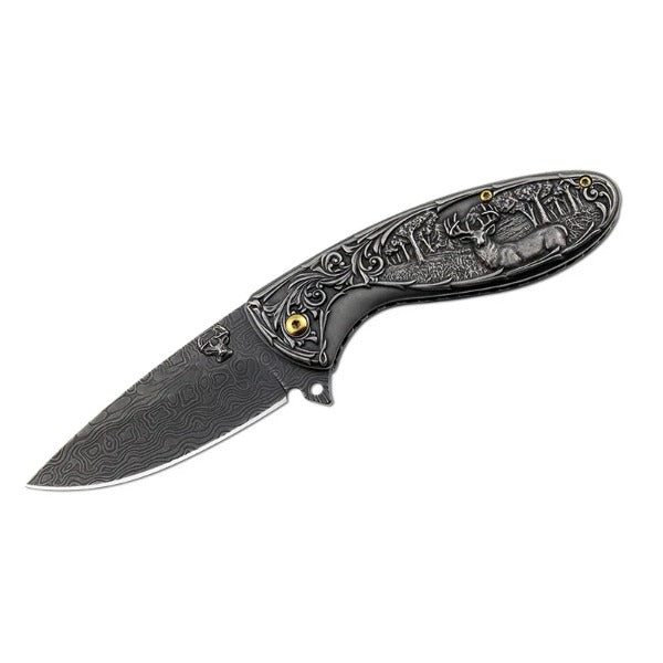 Deer Pattern Handle Folding Knife Outdoor Hunting Pocket EDC Tool - 图片 5