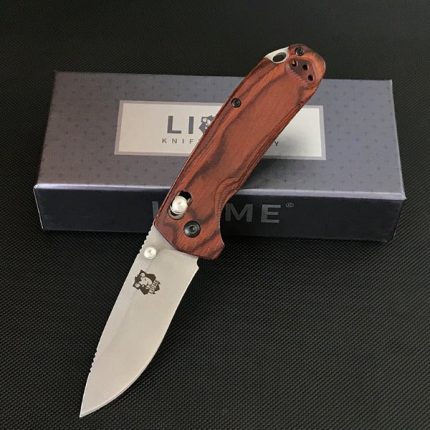 Liome Wood Grip Tactical Folder Stonewash Blade Outdoor Survival Knife
