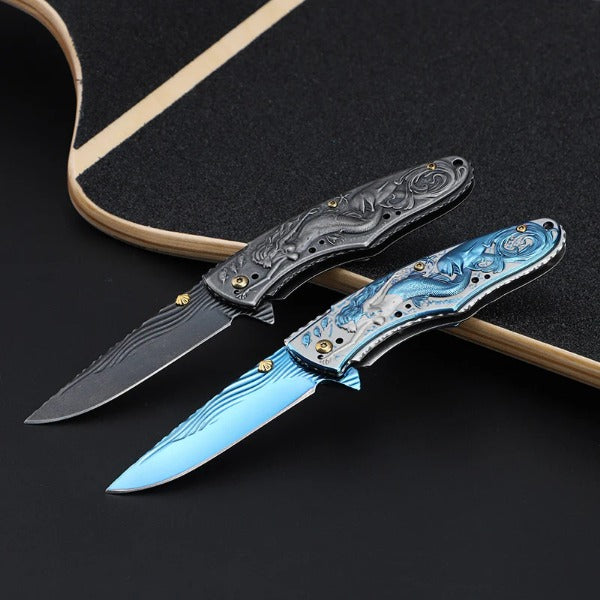 Mermaid Pattern Handle Folding Knife Outdoor Camping Hunting Pocket EDC Tool - 图片 1