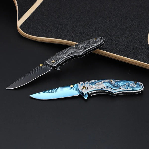 Mermaid Pattern Handle Folding Knife Outdoor Camping Hunting Pocket EDC Tool - 图片 2