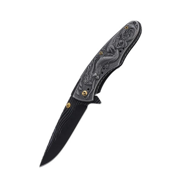 Mermaid Pattern Handle Folding Knife Outdoor Camping Hunting Pocket EDC Tool - 图片 6