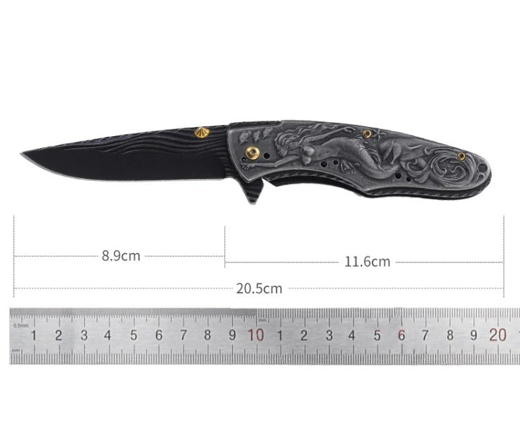 Mermaid Pattern Handle Folding Knife Outdoor Camping Hunting Pocket EDC Tool - 图片 7