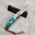 Rainbow Shell Damascus Folding Knife Outdoor Camping Tool - 图片 6