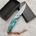 Rainbow Shell Damascus Folding Knife Outdoor Camping Tool
