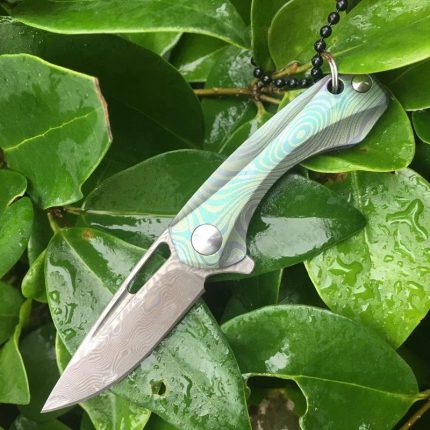 Titan Damascus Mini Knife with Quick-Deploy EDC Keychain