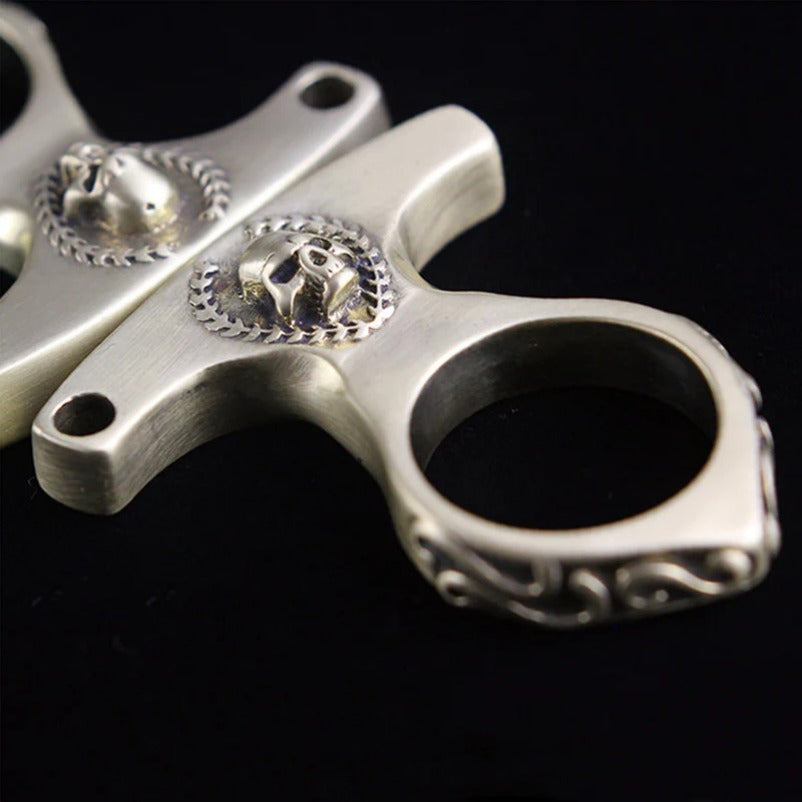Solid Vintage Skull Brass Knuckle Duster Defense EDC Tool - 图片 3
