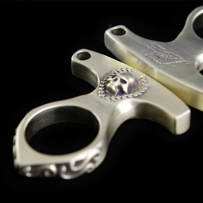 Solid Vintage Skull Brass Knuckle Duster Defense EDC Tool - 图片 4