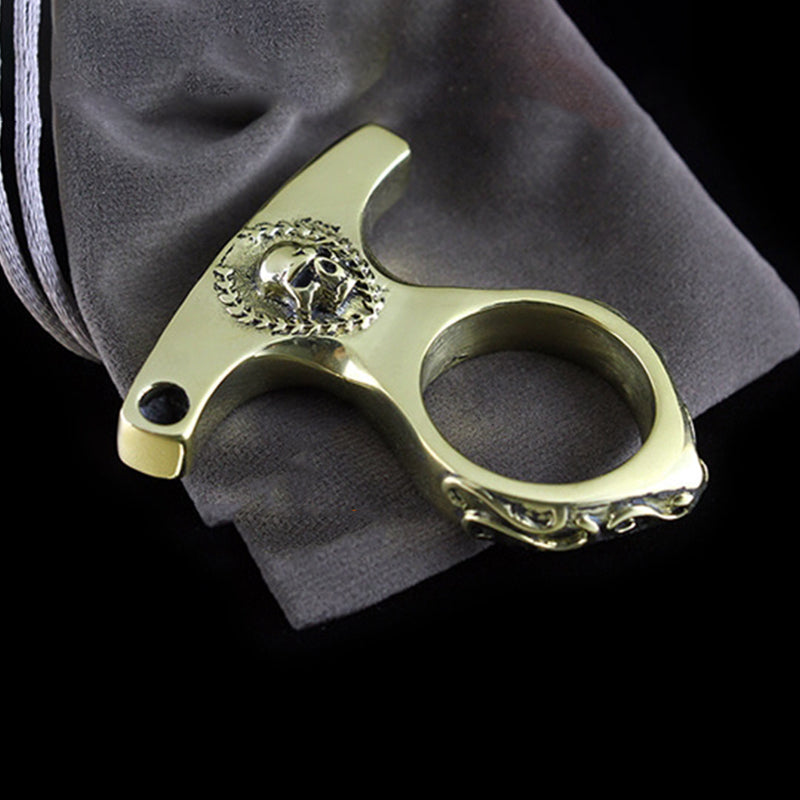 Solid Vintage Skull Brass Knuckle Duster Defense EDC Tool - 图片 8